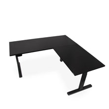 Black | without-shelf | The Tranzendesk electric l-shaped standing desk with no props on it.