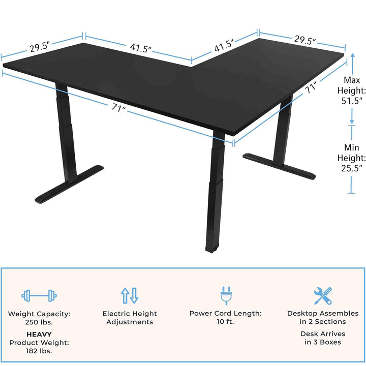 Stand SteadyTranzendeskPower | Extra Large 71 inch Electric L-Shaped Standing Desk | Giant Corner Stand Up Desk & Sit Stand Workstation | Ergonomic
