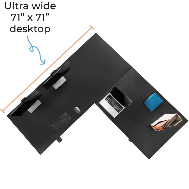 Stand SteadyTranzendeskPower | Extra Large 71 inch Electric L-Shaped Standing Desk | Giant Corner Stand Up Desk & Sit Stand Workstation | Ergonomic