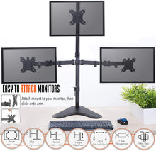 Black | Three-Monitors | The triple monitor stand by Stand Steady features adjustable VESA mounts.