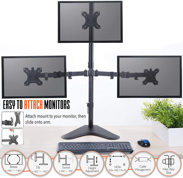 Stand Steady Freestanding 3 Monitor Mount Desk Stand | Height Adjustable Triple Monitor Stand with Full Articulation VESA Mounts