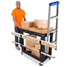 Black | Two-Tub-Shelves | Person pushing the Tubstr utility cart with storage hooks with props on it.