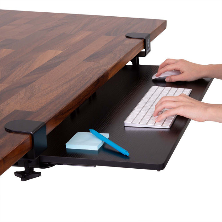 Stand Up Desk Store Large Clamp-On Retractable Adjustable Height Under Desk  Keyboard Tray | for Desks Up to 1.5 (Large, 33 Wide)