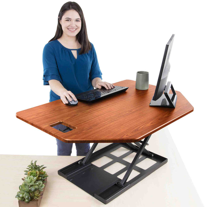 X-Elite Premier Corner Standing Desk Converter with Pneumatic Height  Adjustment – White – Stand Steady