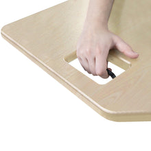 Maple | Press on the easy grip handle to use the pneumatic air assisted lift featured with the maple desk converter.
